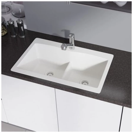 Rene 33" Drop In Double Basin Granite Composite Kitchen Sink with Basin Racks and Basket Strainers - Image 2
