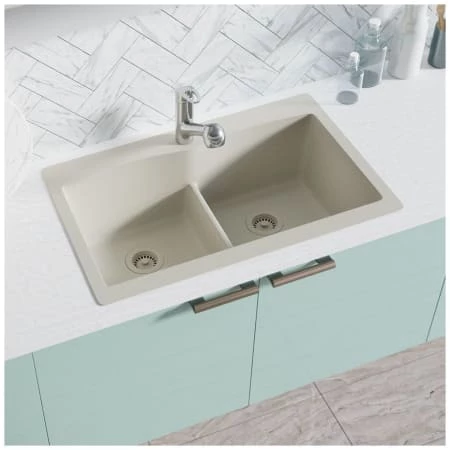 Rene 33" Drop In Double Basin Granite Composite Kitchen Sink with Basin Racks and Basket Strainers - Image 4