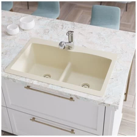 Rene 33" Drop In Double Basin Granite Composite Kitchen Sink with Basin Racks and Basket Strainers - Image 6