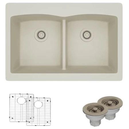 Rene 33" Drop In Double Basin Granite Composite Kitchen Sink with Basin Racks and Basket Strainers