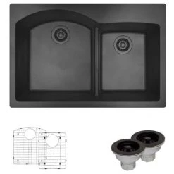 Rene 33" Drop In Double Basin Granite Composite Kitchen Sink with Basin Racks and Basket Strainers
