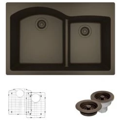 Rene 33" Drop In Double Basin Granite Composite Kitchen Sink with Basin Racks and Basket Strainers