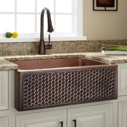 Signature Hardware Weave Design 30" Single Basin Copper Farmhouse Sink