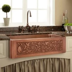 Signature Hardware 36-1/4" Vine Design Farmhouse Single Basin Copper Kitchen Sink