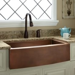 Signature Hardware Kiana 33" Single Basin Curved Apron Copper Farmhouse Sink