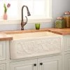 Signature Hardware Vine Design 30" Single Basin Polished Marble Farmhouse Sink
