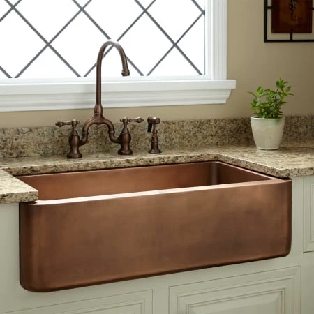 Signature Hardware Mira 34" Farmhouse Single Basin Copper Kitchen Sink