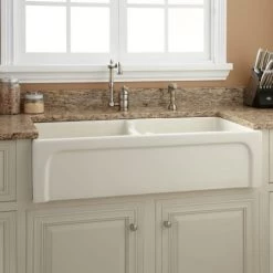 Signature Hardware Risinger 39" Double Basin Fireclay Farmhouse Sink with Casement Apron