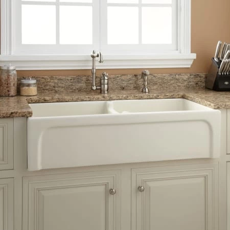 Signature Hardware Risinger 39" Double Basin Fireclay Farmhouse Sink with Casement Apron