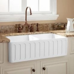 Signature Hardware Northing 33" Double Basin Fireclay Farmhouse Sink with Fluted Apron