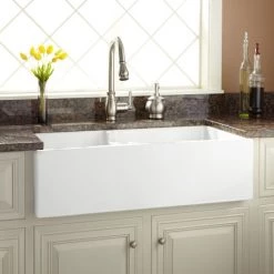 Signature Hardware Risinger 36" Farmhouse 60/40 Double Basin Fireclay Kitchen Sink
