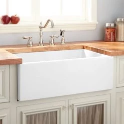Signature Hardware Mitzy 30" Single Basin Fireclay Reversible Farmhouse Sink with Smooth Apron