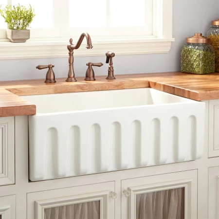 Signature Hardware Mitzy 30" Single Basin Fireclay Reversible Farmhouse Sink with Fluted Front