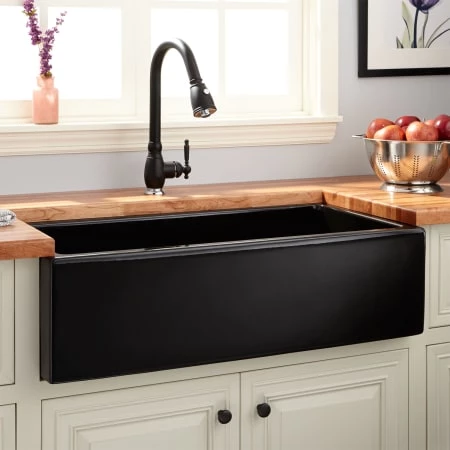 Signature Hardware Mitzy 36" Single Basin Fireclay Reversible Farmhouse Sink with Smooth Apron