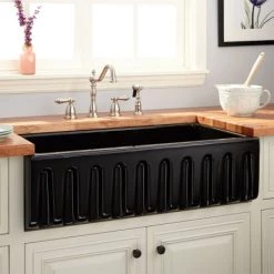 Signature Hardware Mitzy 36" Single Basin Fireclay Reversible Farmhouse Sink with Fluted Front