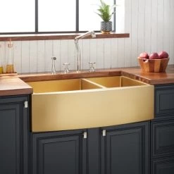 Signature Hardware Atlas 33" Farmhouse Double Basin Stainless Steel Kitchen Sink
