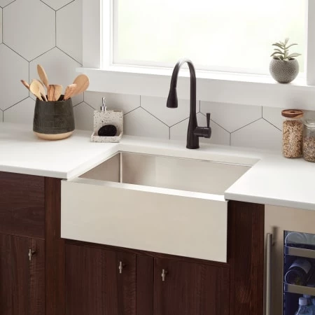 Signature Hardware Hazelton 27" Farmhouse Single Basin Stainless Steel Kitchen Sink with Smooth Flat Front