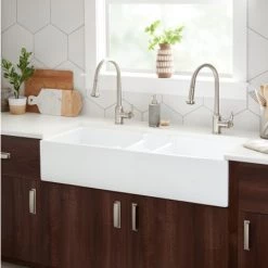 Signature Hardware Tethra 47" Farmhouse Triple Basin Fireclay Kitchen Sink
