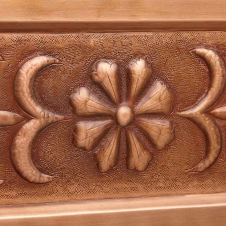 Signature Hardware Flower Motif 33" 60/40 Offset Double Basin Copper Farmhouse Sink with Small Bowl Right - Image 6
