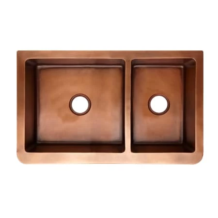 Signature Hardware Flower Motif 33" 60/40 Offset Double Basin Copper Farmhouse Sink with Small Bowl Right - Image 5